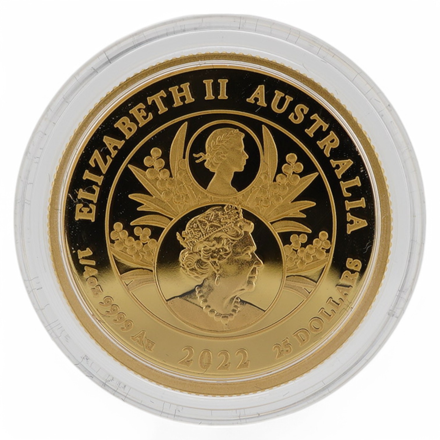 Australia gold coins, Perth mint The Queen's Platinum Jubilee 1/4 oz. gold proof $25, in case of issue with certificate